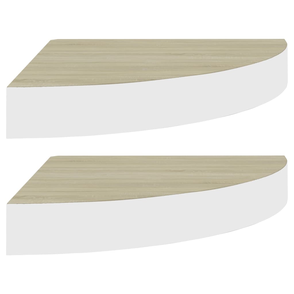Półka ścienna narożna, 2 szt., MDF dąb biały, 25x25x3,8 cm- COMFORTXL