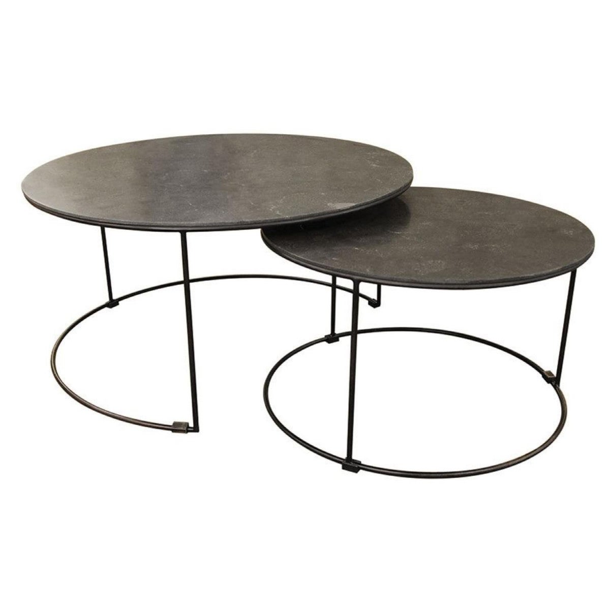 Lot De 2 Tables Basses Gigognes HOMCOM - Plateau Verre Trempé - Pied Acier - Noir - Ø70/54cm