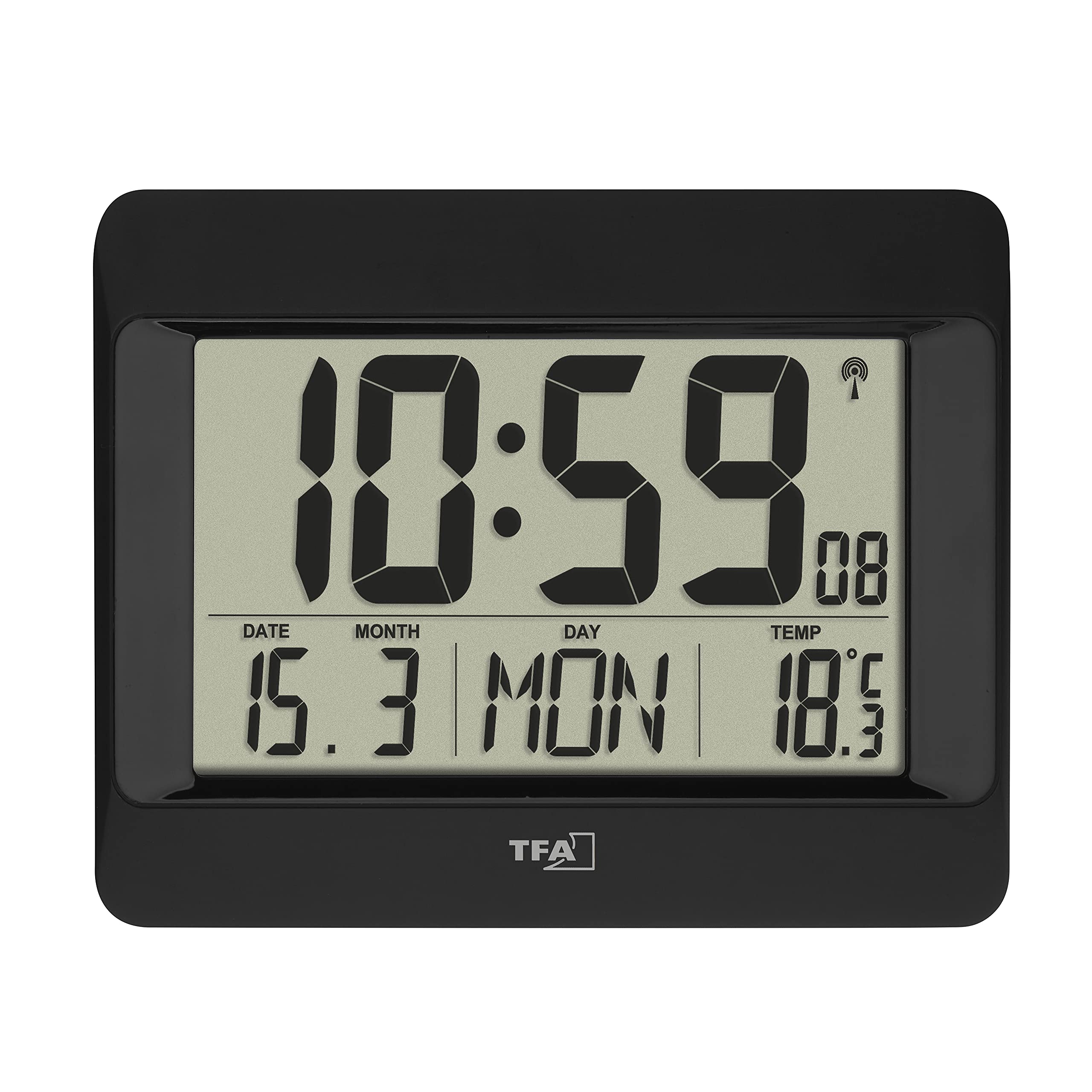 TFA Dostmann Timer digitale 38.2057.01 con cronometro e ora, magnetico, grande display, timer da cucina, timer sportivo, nero