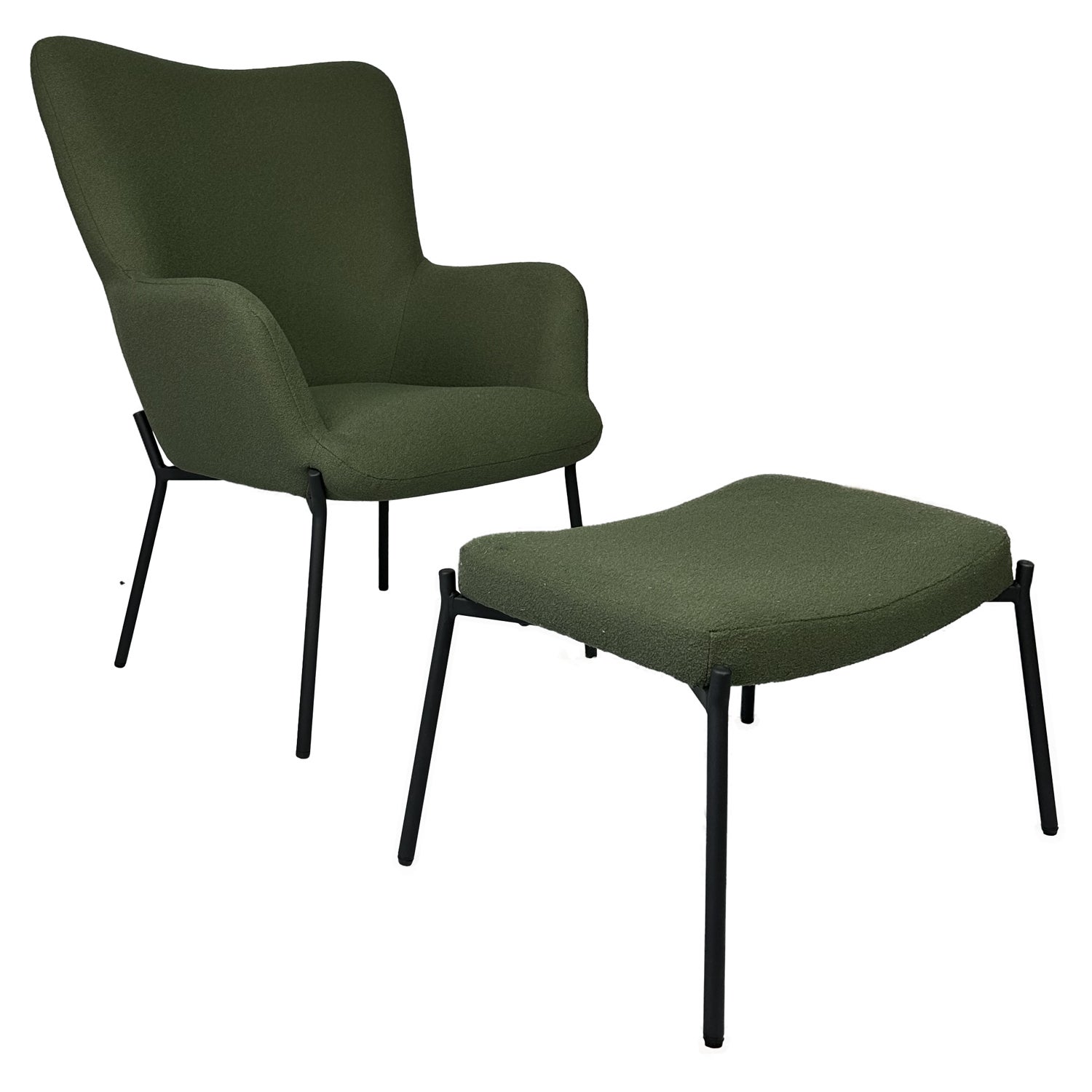 Fauteuil en tissu boucle vert kaki avec repose-pieds EIRA - 2