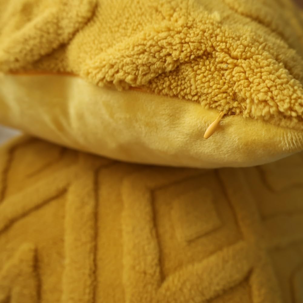 Housse de coussin jaune - motif à carreaux doux, style bohème - convient pour le salon, la chambre, etc. - Lot de 2, 50×50 cm - 4
