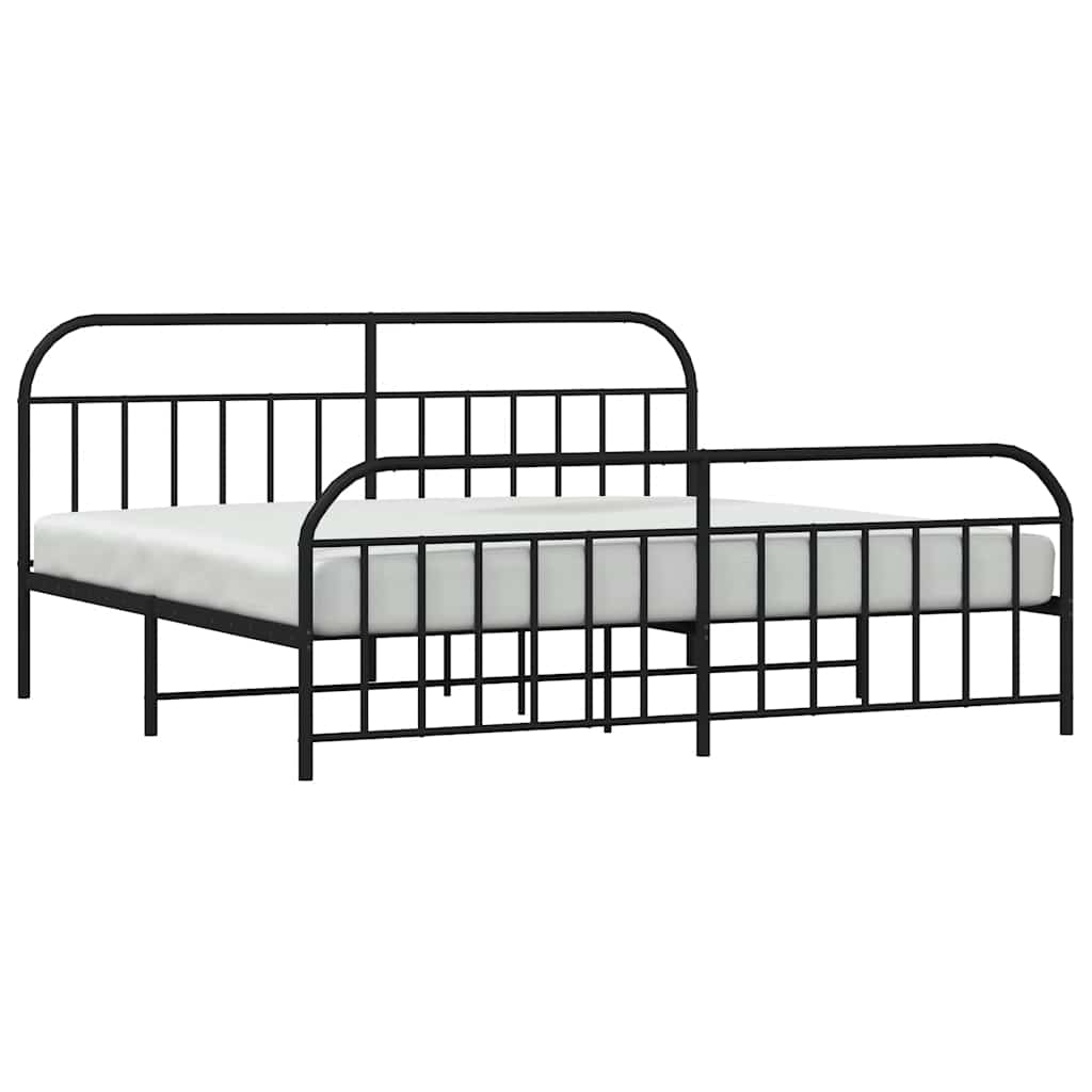 Estructura de cama sin colchón con estribo, de metal negro, para dormitorio, 193 × 203 cm - 5