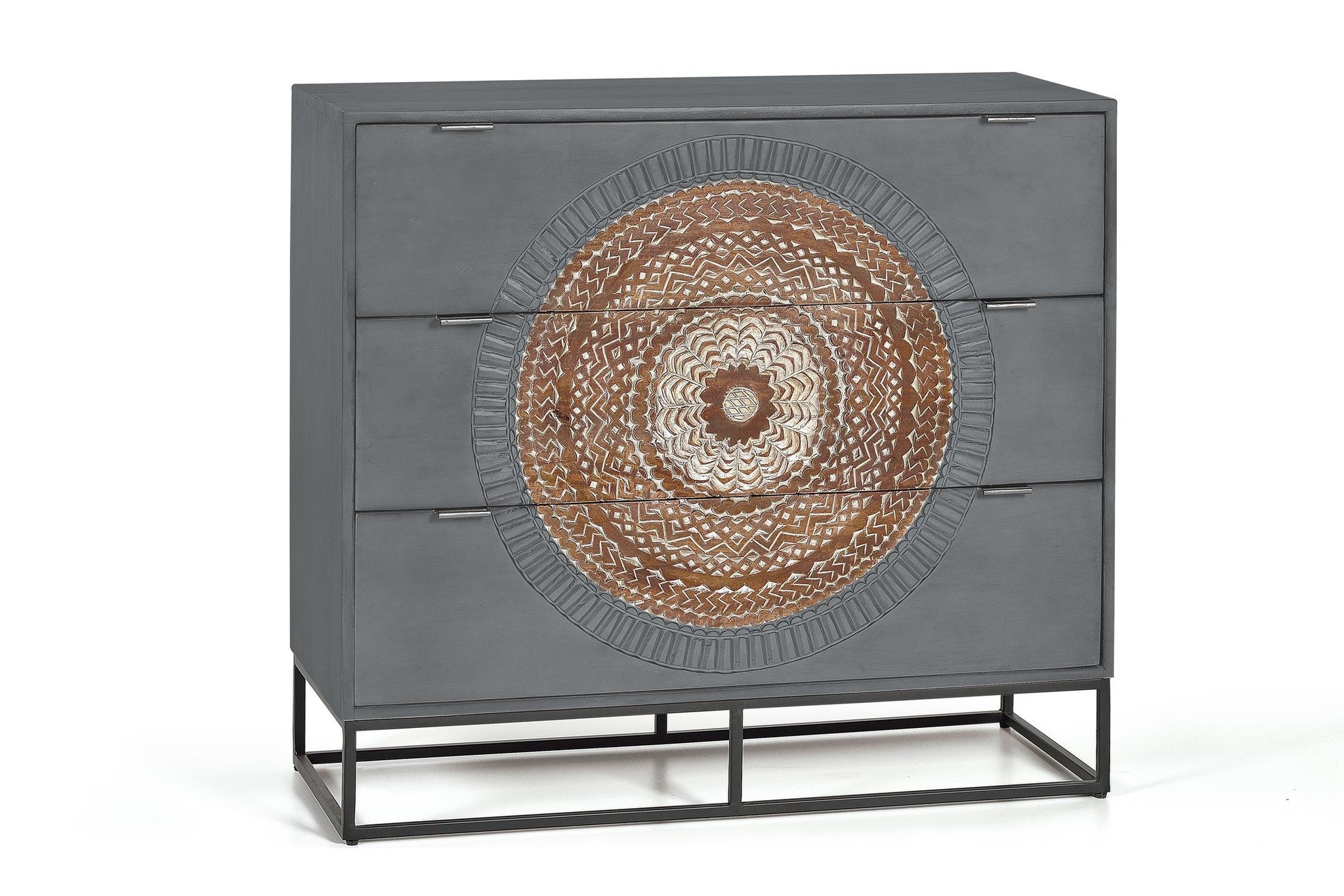 Komoda z drewna mango, 100 cm, w nowoczesnym stylu etniczno-industrialnym - 90x100x40 GYC