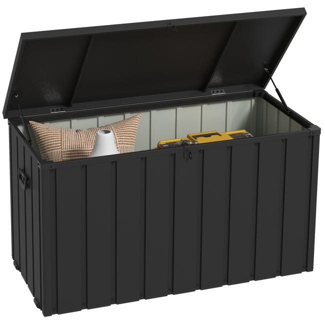 Coffre de jardin, capacité 450 L, 2 roues, structure en acier, 125 x 61 ...