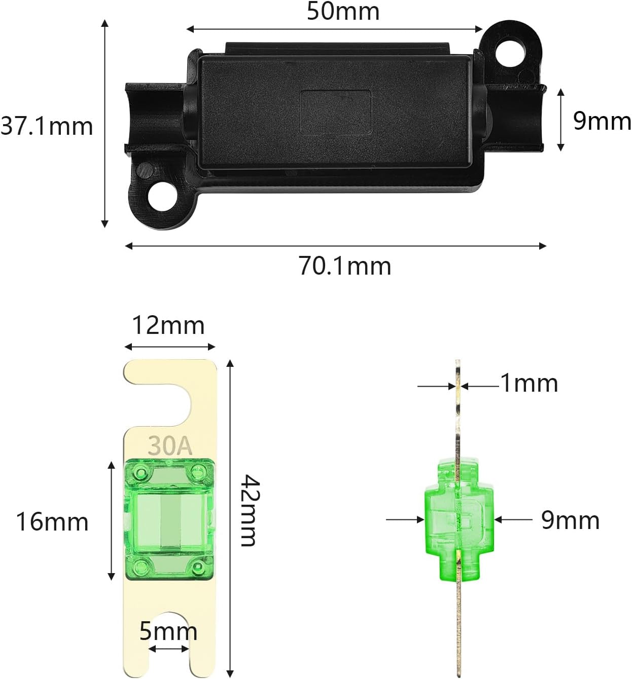 Lot de 5 porte-fusibles à lame en ligne pour voiture, camion, étanche, anti-éclaboussures, petite taille, 12 V 30 A