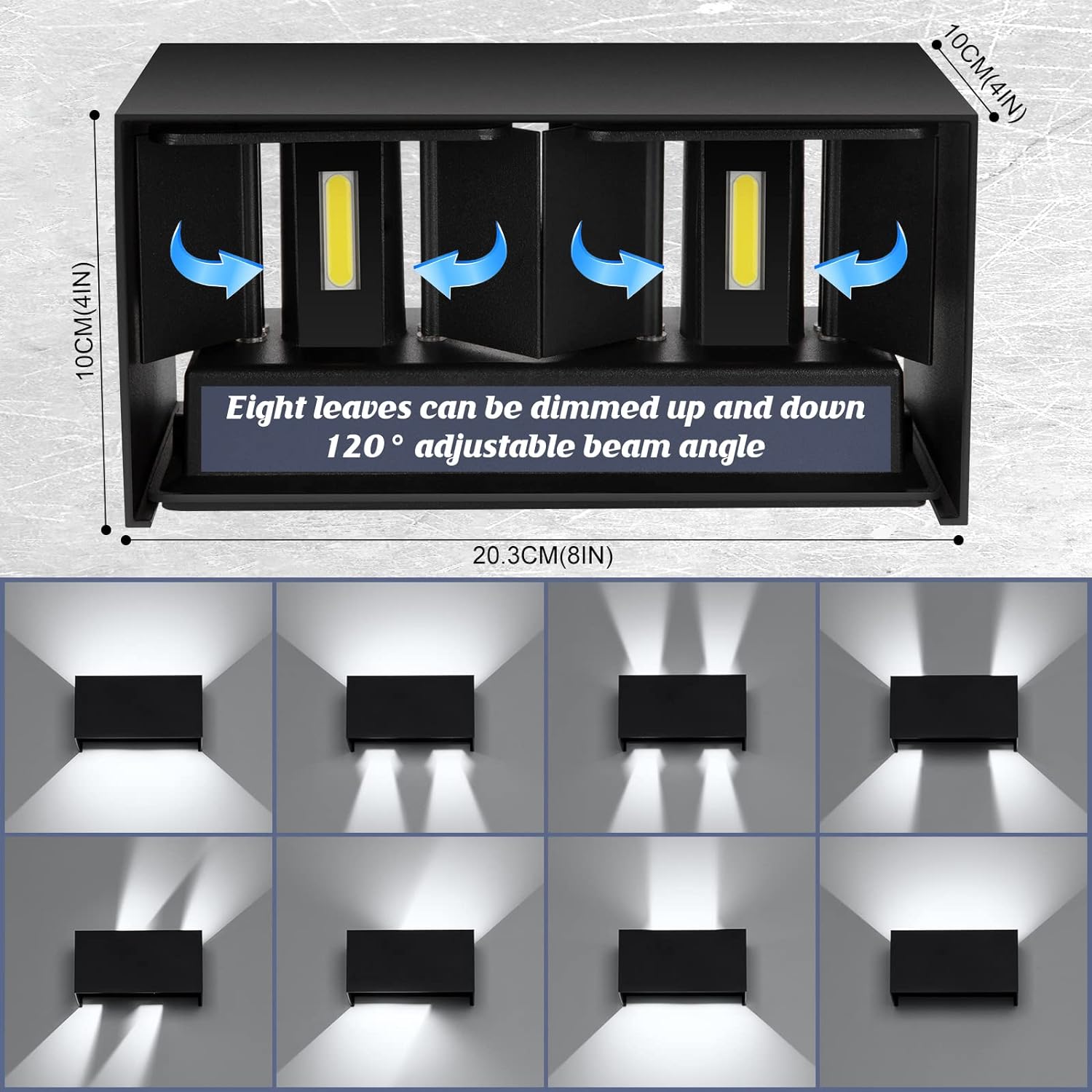 Applique Murale Interieur LED 24W Lampe Exterieur Étanche IP65 Angle de Faisceau réglable LED Apliques Murales Moderne Noir et Blanc Chaud 3000K - 5