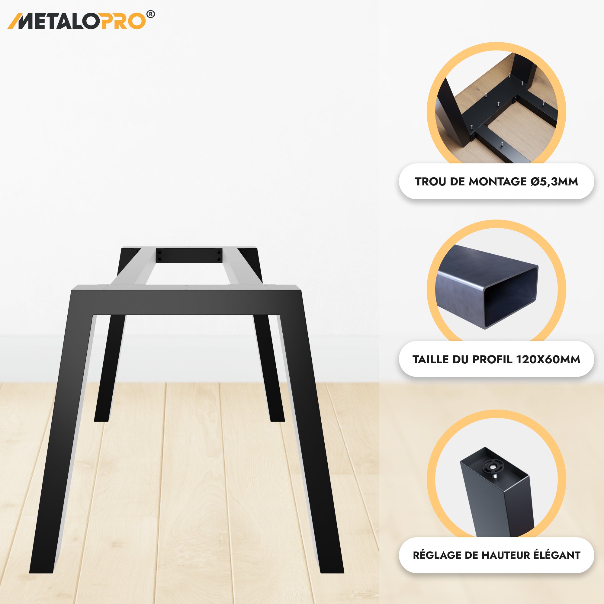MetaloPro Thusia Extreme - Pieds de table en métal noir, stables, forme trapèze, robustes pour table à manger, bureau et salon - 140x80x72 - 2