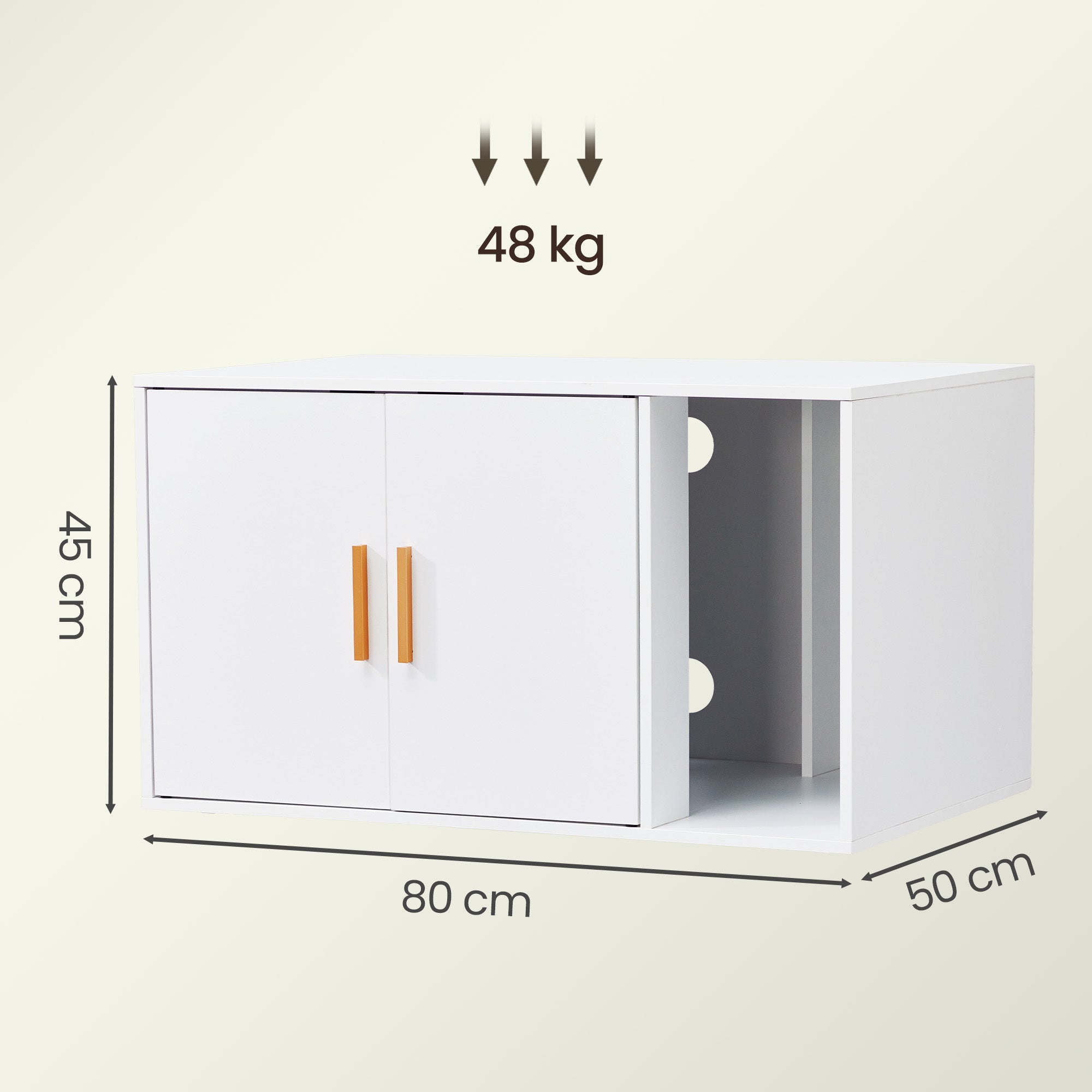 Maison pour Chat à Double Porte, Armoire Cache-Litière, Table d’Appoint, Entrée Frontale, 80 x 50 x 45 cm, Blanc - 5