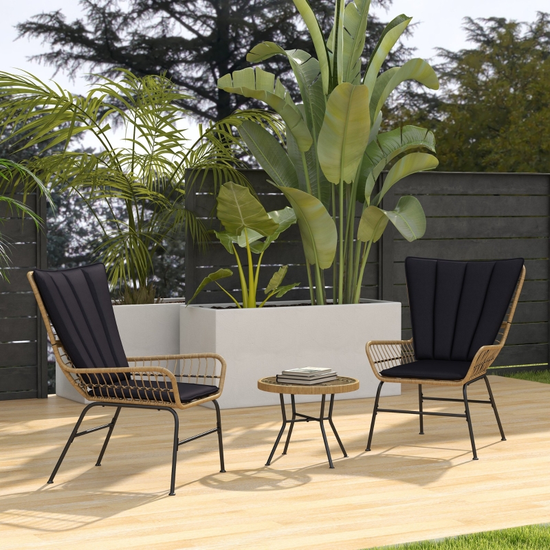 Set salotto da giardino pezzi in rattan con poltrone, tavolino