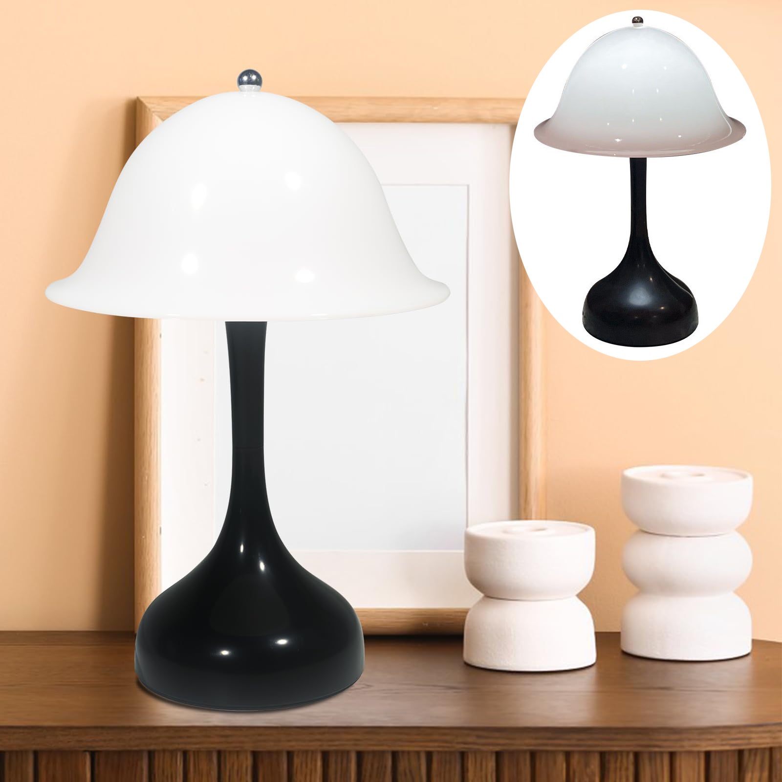 Przenośna lampka nocna do ładowania ściemniana lampa stołowa w kształcie grzyba kreatywna lampa stołowa w stylu nordyckim trójkolorowe światło czarna