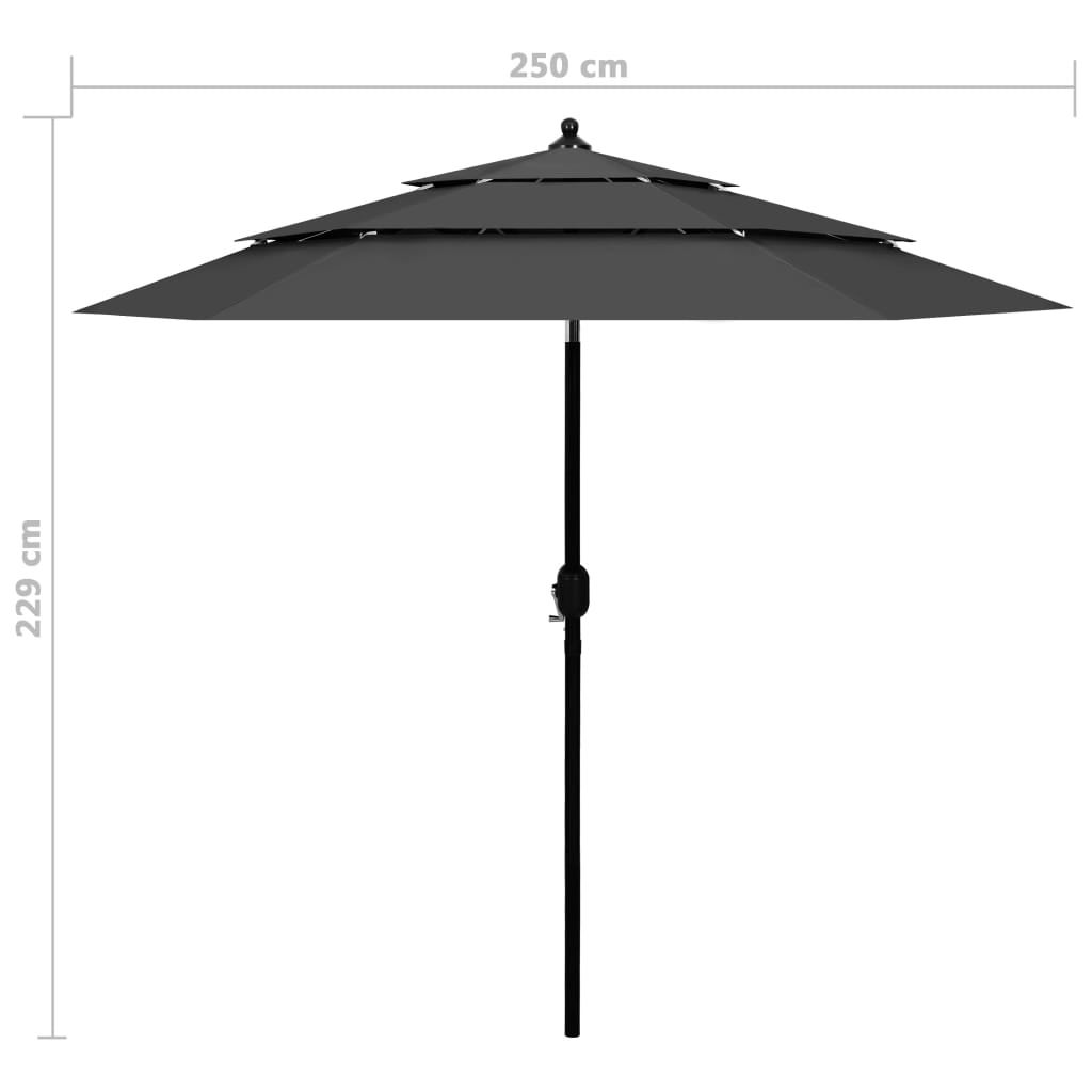 Parasol à 3 niveaux avec mât en aluminium 2,5 m anthracite 02_0008738 - 7