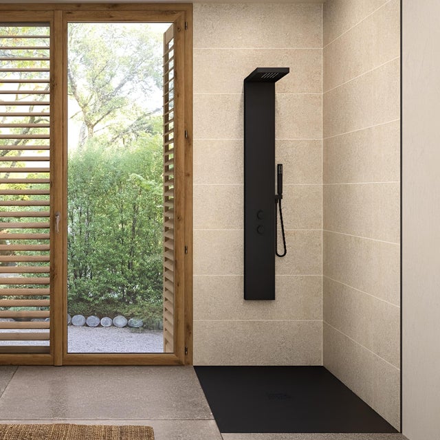 Panneau mural salle de bain hydrofuge multicouche PVC/ALU/PVC KINEDO Kinéwall Design épaisseur 3 mm 125x250 travertin