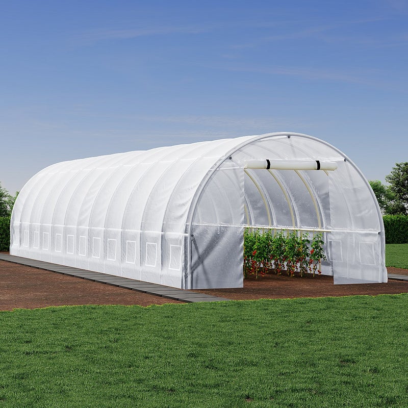 Szklarnia tunelowa o stalowej konstrukcji 36 m² - dł. 1200 x szer. 300 x wys. 200 cm - Biały - IPOMEA