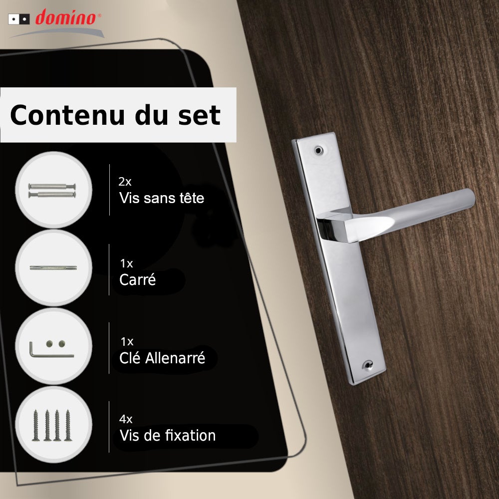 Domino Poignée de porte en aluminium noir avec plaque, idéale pour portes intérieures, de bureau et de cave Argenté CONO M6 chromé B/O - 5