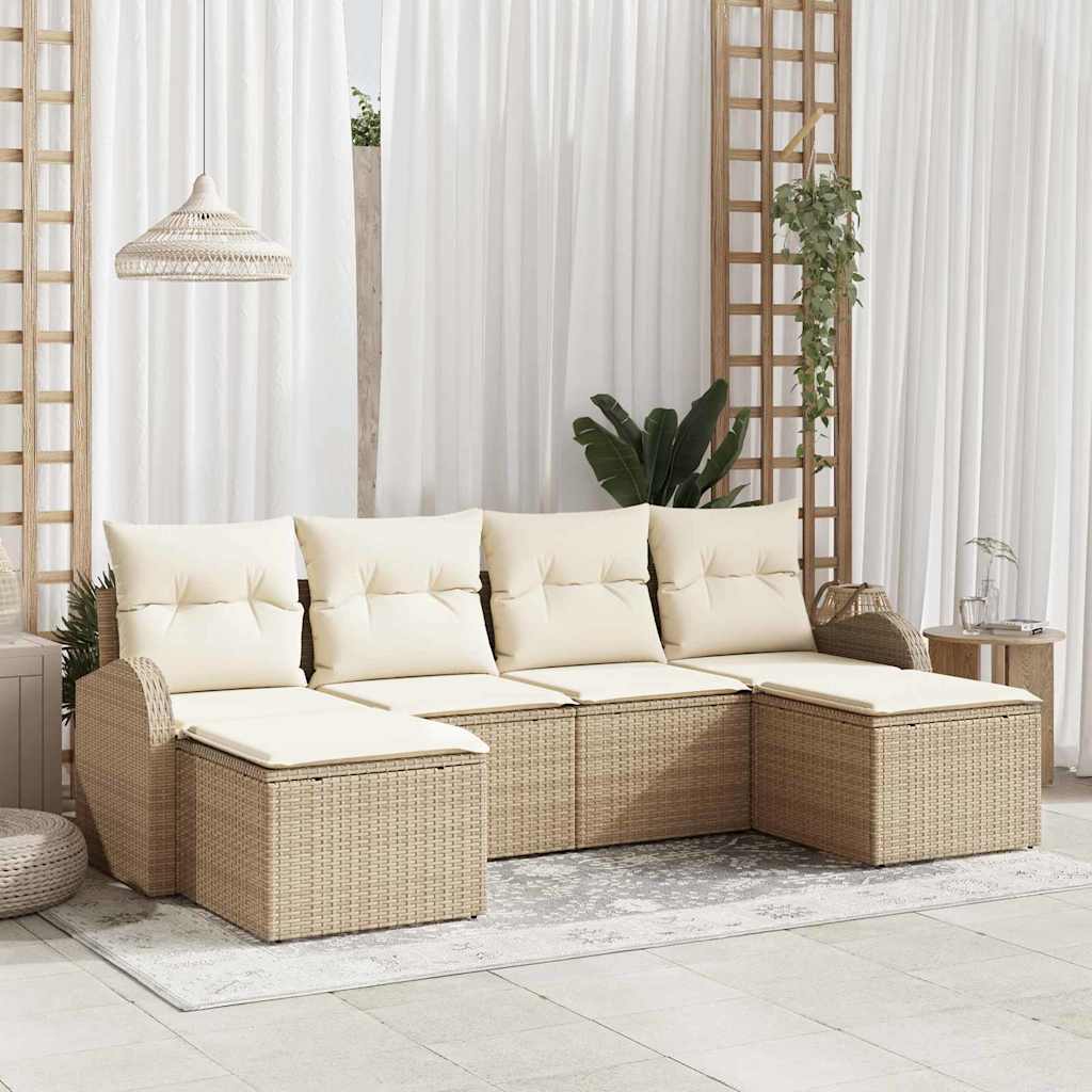 Zestaw Sof na Ogród z poduszką 6 pcs Beżowy Rattan poli vidaXL