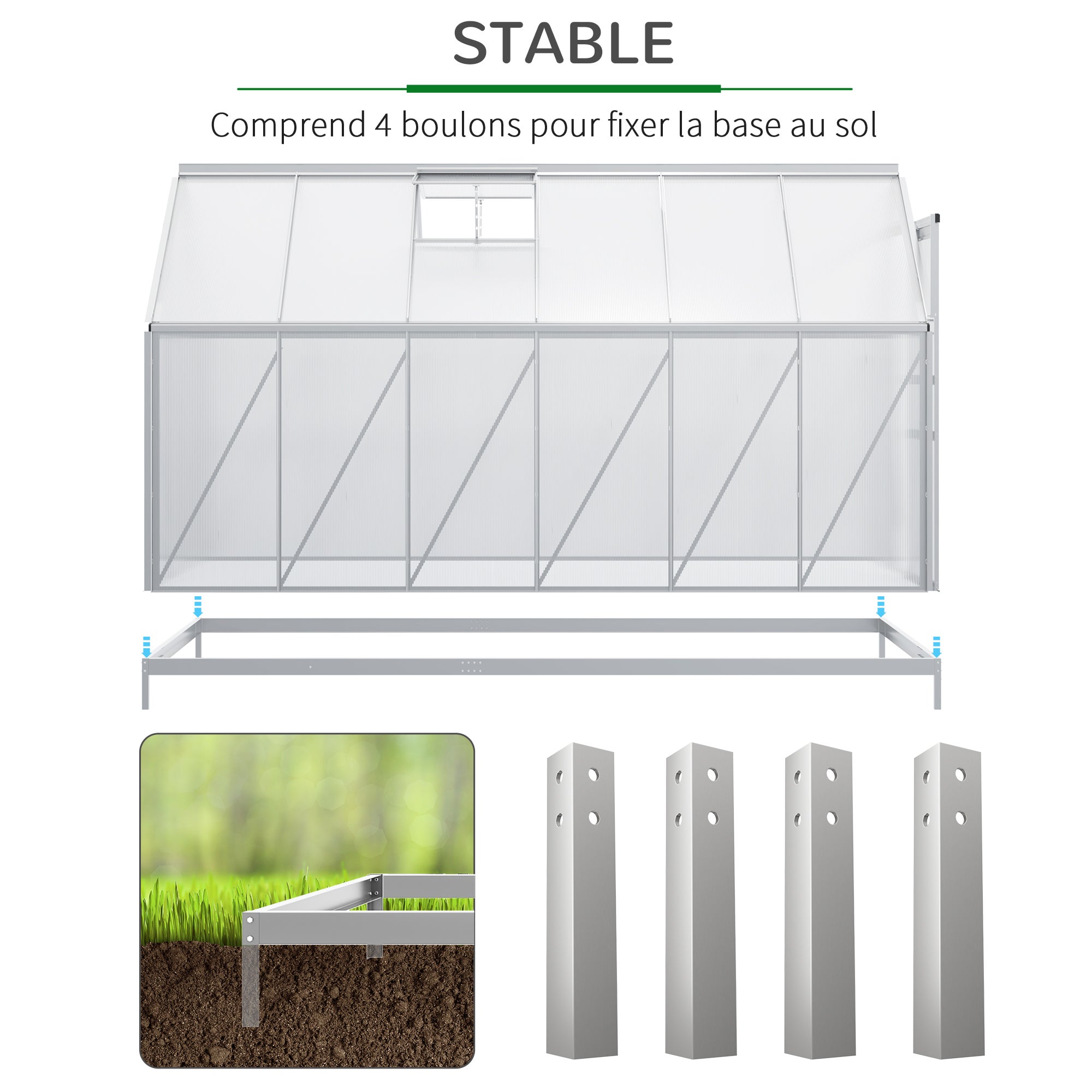 Serre de jardin aluminium polycarbonate 7,1m² Outsunny - 6