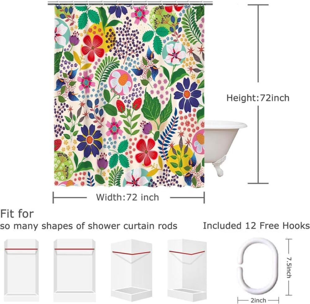 Tenda Da Doccia Floreale Bohémien Con Foglie Di Eucalipto E Farfalle – Tessuto In Poliestere, 183x183 Cm, Con Ganci, Decorazione Bagno