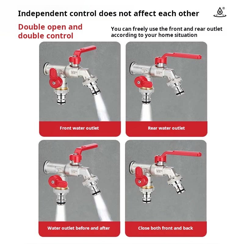Robinet d'arrosage multifonction 1 en 2 pour machine à laver, jardin, pelouse, dents externes de 20 mm (rouge) - 5