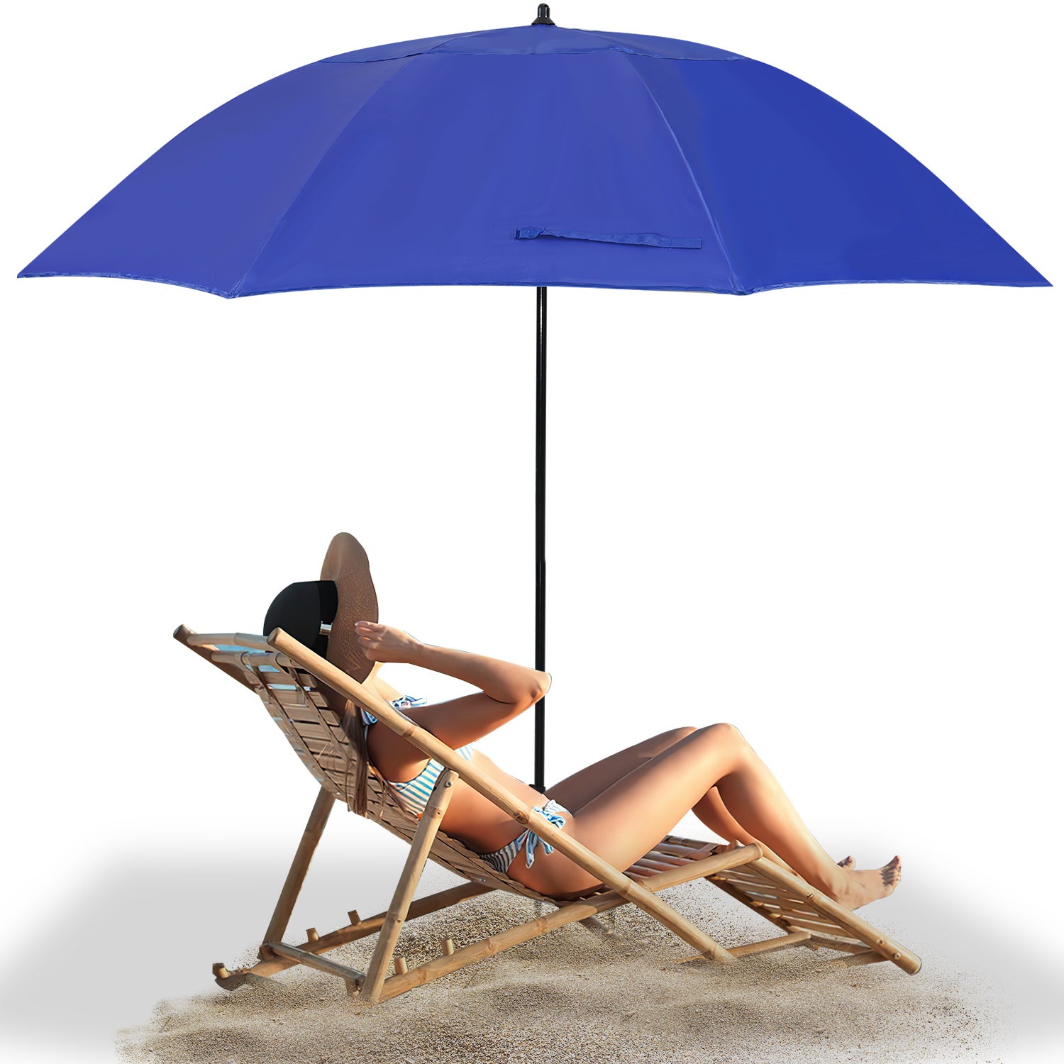 Parasol de plage bleu octogonal, L.210 x l.210 cm anti-vent protection UV 50+ avec Sac de Transport pour Patio/Piscine/Jardin - 7