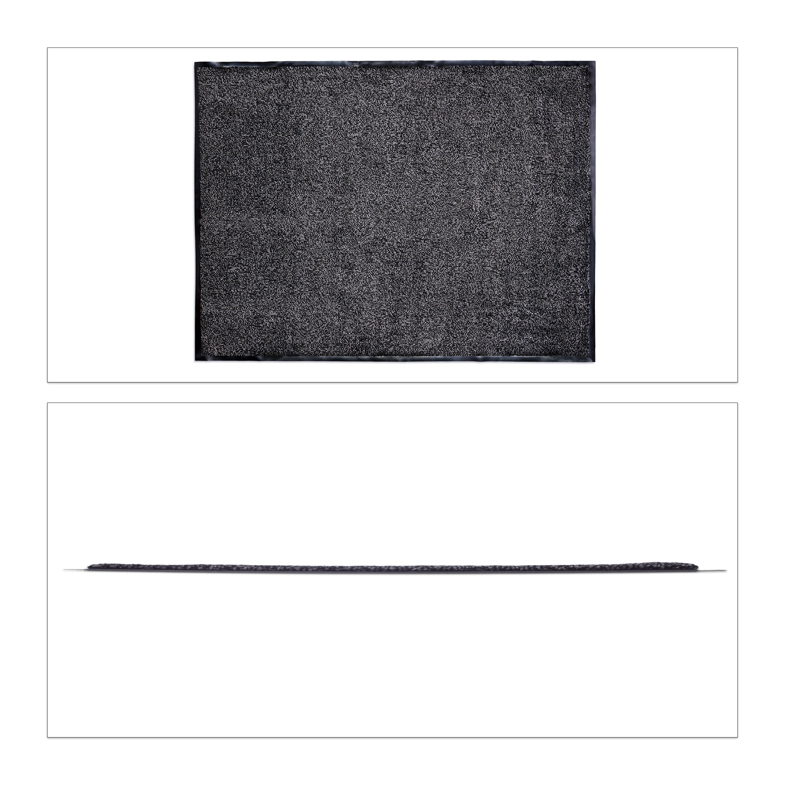 Paillasson gris chiné tapis d’entrée couloir intérieur extra plat mince 90 x 120 cm, noir-gris, Relaxdays - 9