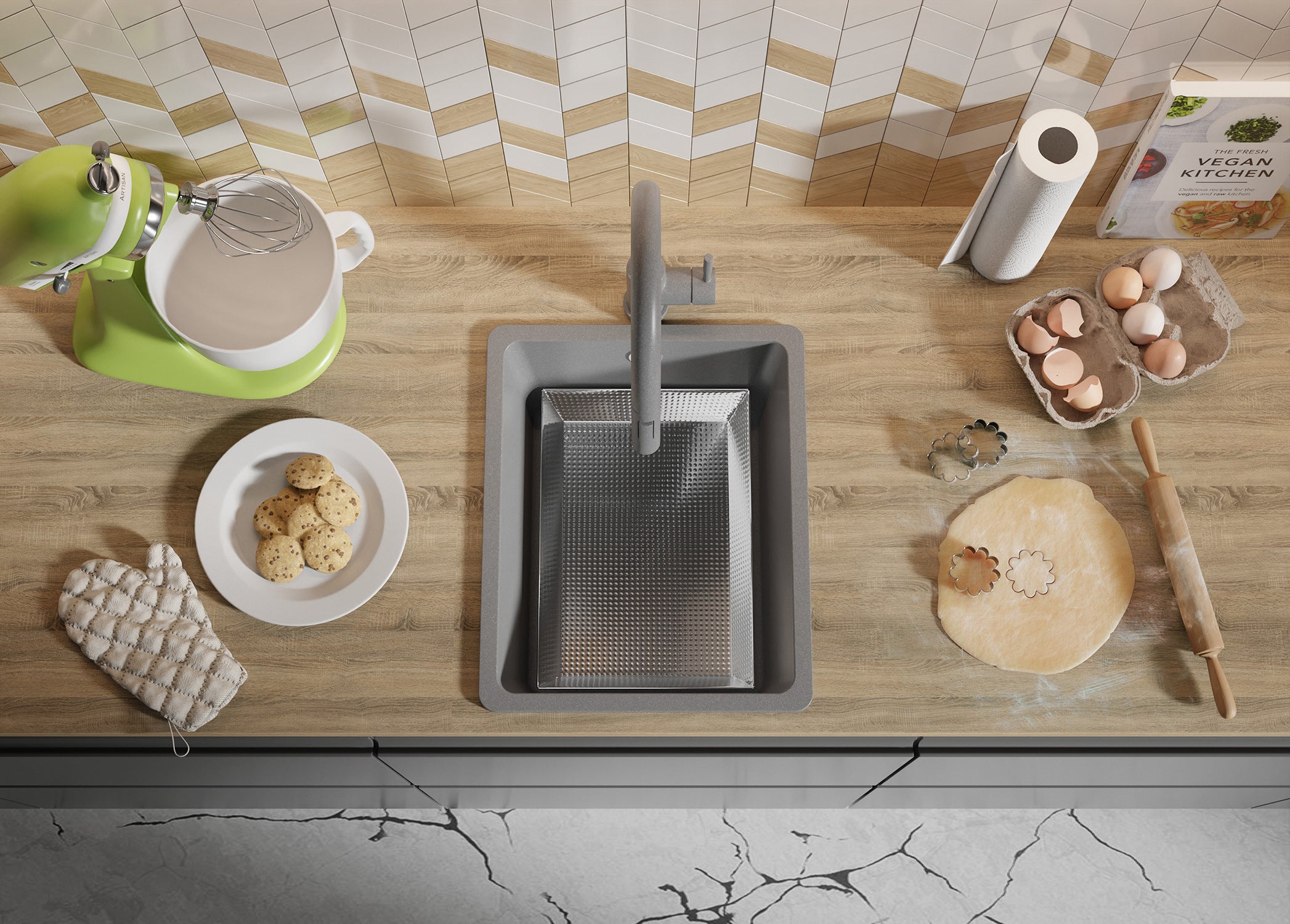 Lavello da Cucina Grigio 36x44cm, Lavandino in Granito a 1 vasca + Sifone Classico + Accessori, Lavabo da Cucina Incasso al mobile 40cm PRIMAGRAN - 7