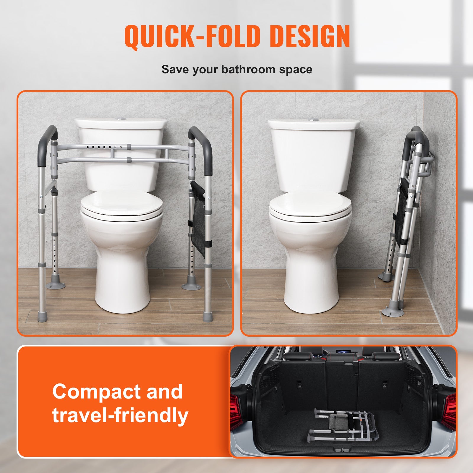 Cadre Toilettes Sécurisé VEVOR – Barre D'appui Réglable, Support 136 Kg | Alliage Aluminium, Neuf