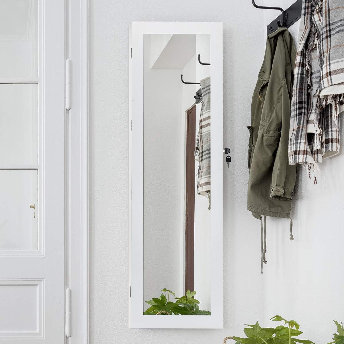 Armadietto Portagioie GIANTEX Con Specchio E LED - In Legno, Con Scomparti Per Collane E Anelli, Bianco - Foto 8