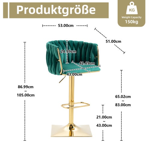 Sgabello da bar alto regolabile in velluto – Design tessuto a mano