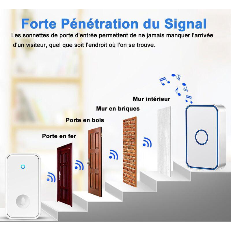 Sonnette électronique rechargeable étanche jusqu'à 150 m avec flash LED, 60 mélodies et contrôle du volume à 5 niveaux pour un usage domestique - 5