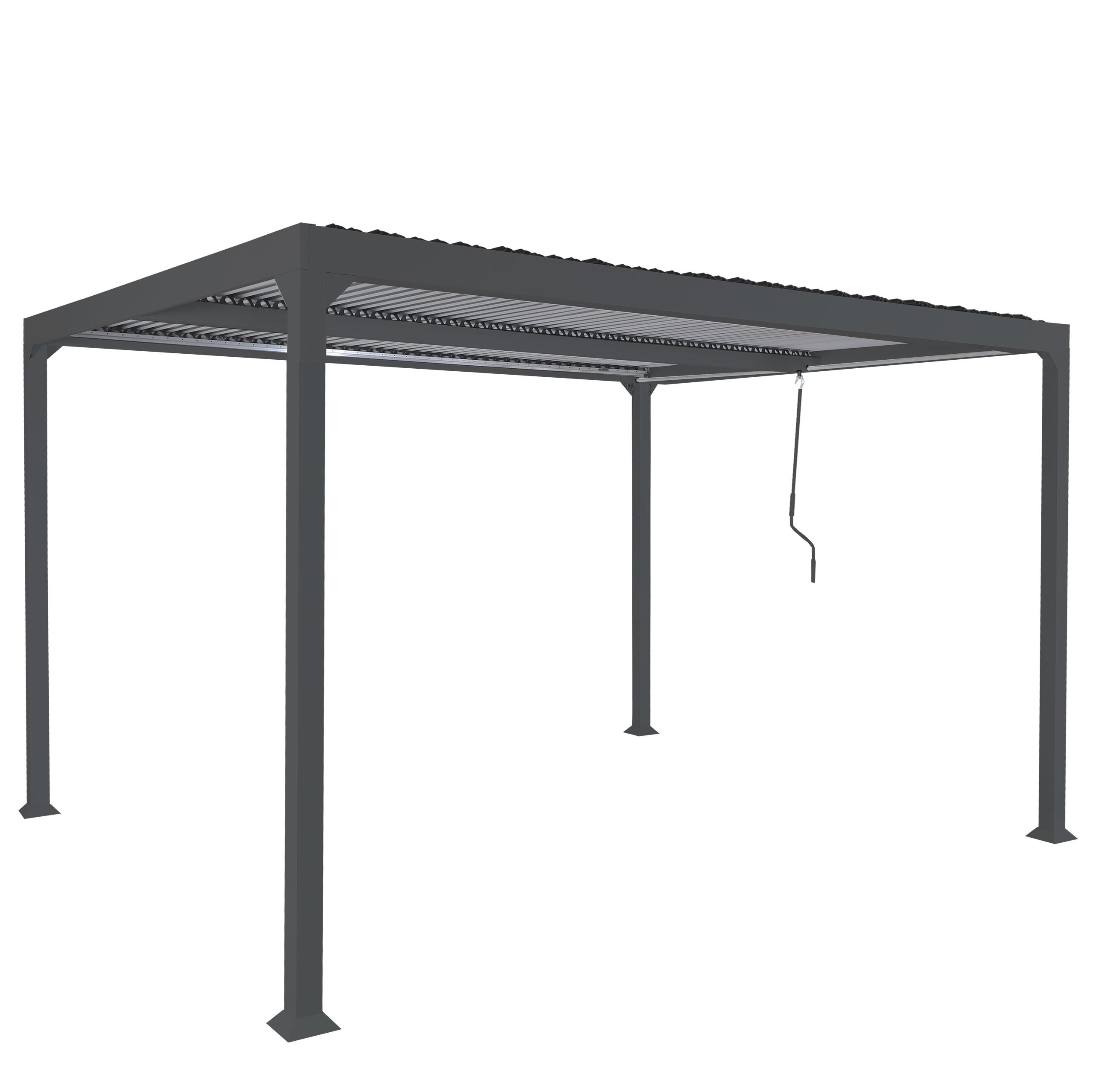 Aluminiowa pergola HWC-L41, zadaszenie tarasowe z listew, solidna 8cm metalowa rama 3x3,7m ~ antracyt