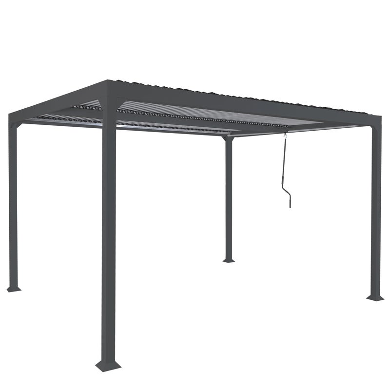 Aluminiowa pergola HWC-L41, zadaszenie tarasowe z listew, solidna 8cm metalowa rama 3x3,7m ~ antracyt