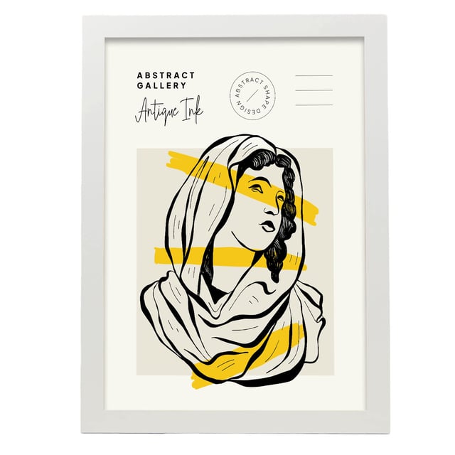 Illustrations À L'encre Noire Et Jaune Vierge Marie Illustrations Artistiques Modernes Pour La Décoration Intérieure A3, Avec Cadre Blanc