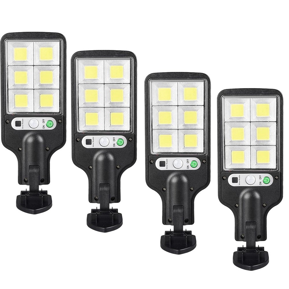 Zestaw 4 zewnętrznych słonecznych lamp ulicznych LED, 72 światła słoneczne LED IP65 czujnik ruchu słoneczna lampa ścienna z 3 trybami