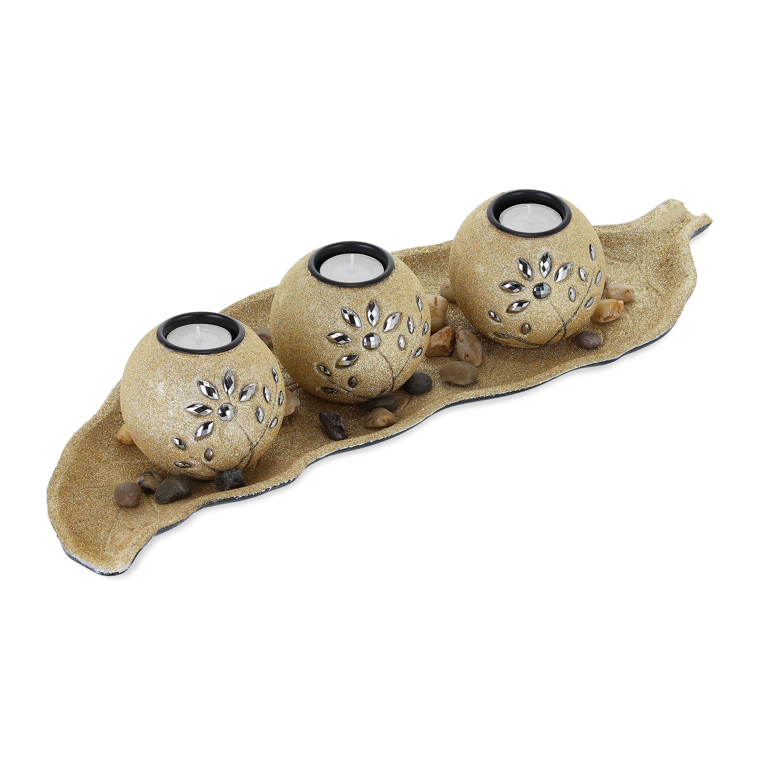 Porte-Bougie à Pied Gem Bleu Dutchbone Bougeoir Pierre d'Agate Décoration de Table 10x10x30cm - L'Héritier du Temps