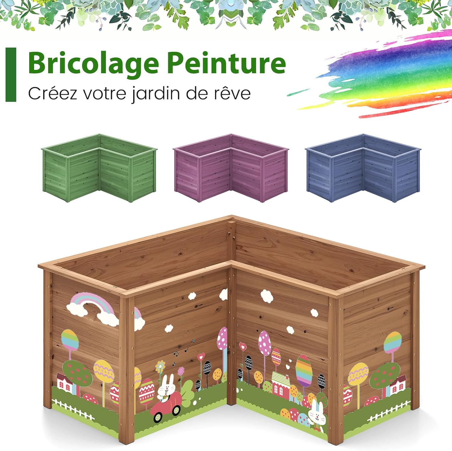 Carré Potager Jardinière en Bois de Sapin Base Ouverte en L, Jardinière Surélevée pour Légumes Fruits, 120 x 120 x 62 cm (Marron) - 7