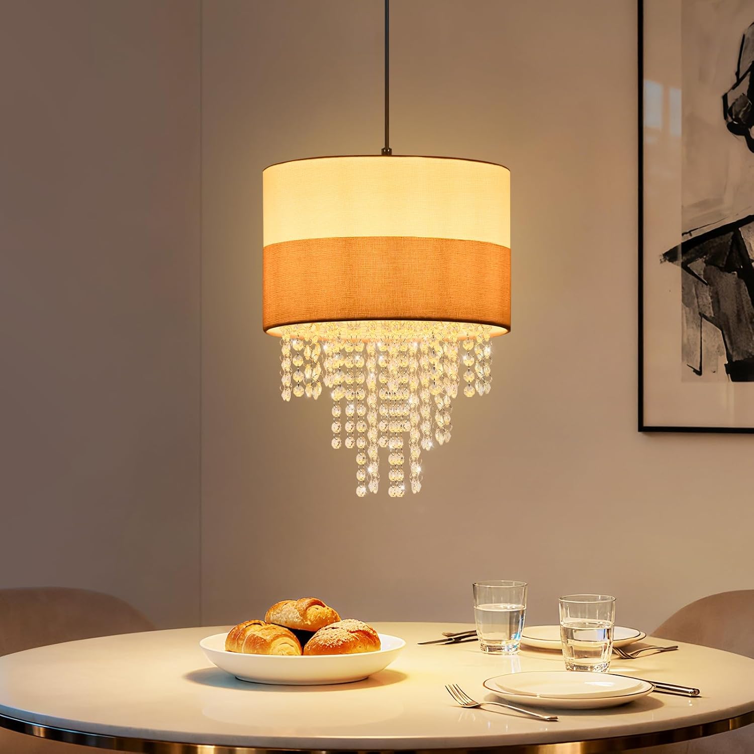 ZMH Lampa wisząca E27 biała vintage kryształowa bez żarówki