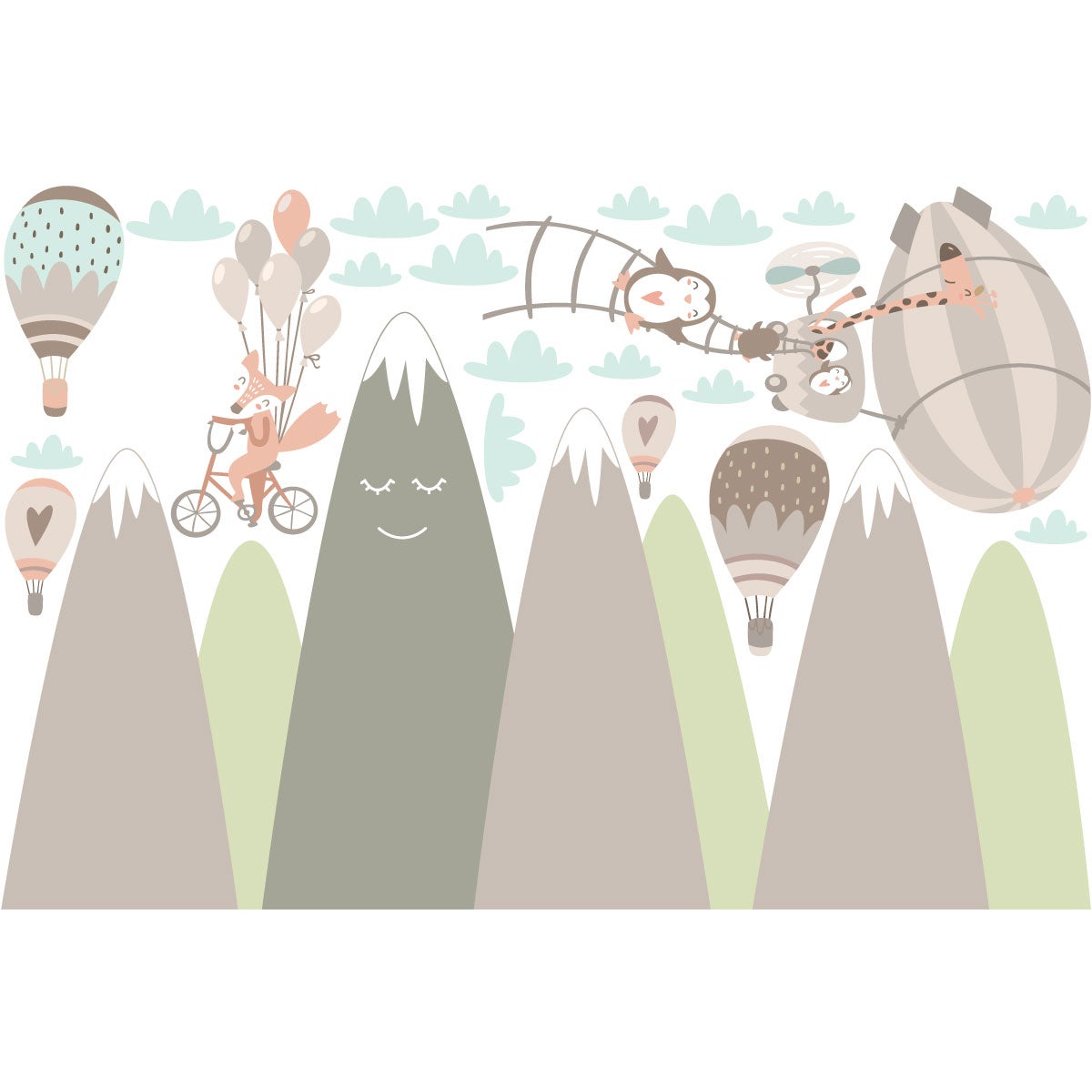 Adesivo bambino di montagna scandinavo animali divertenti - Sticker adesivo - adesivi murali - 100x150cm - 4