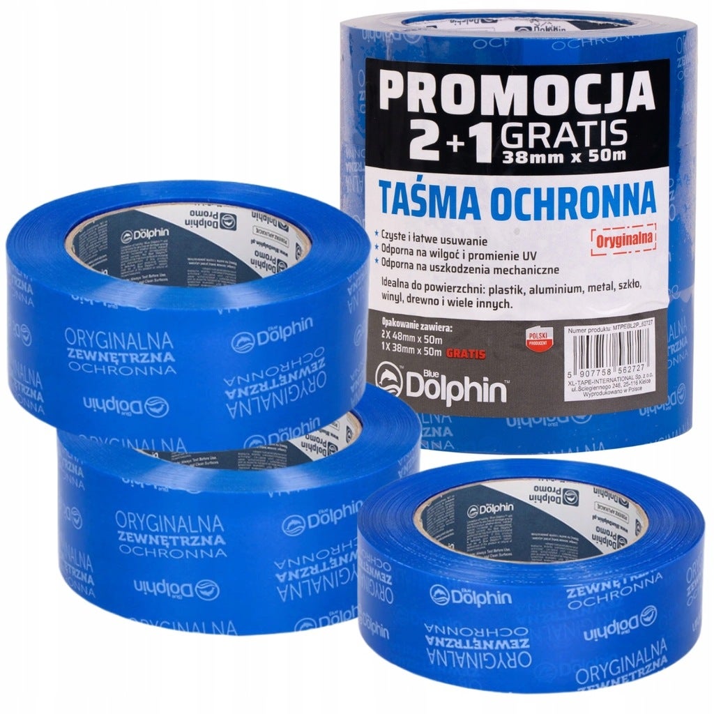 Taśma malarska zewnętrzna blue dolphin mt-pe 2x48 x50 m + 1x38mm x50