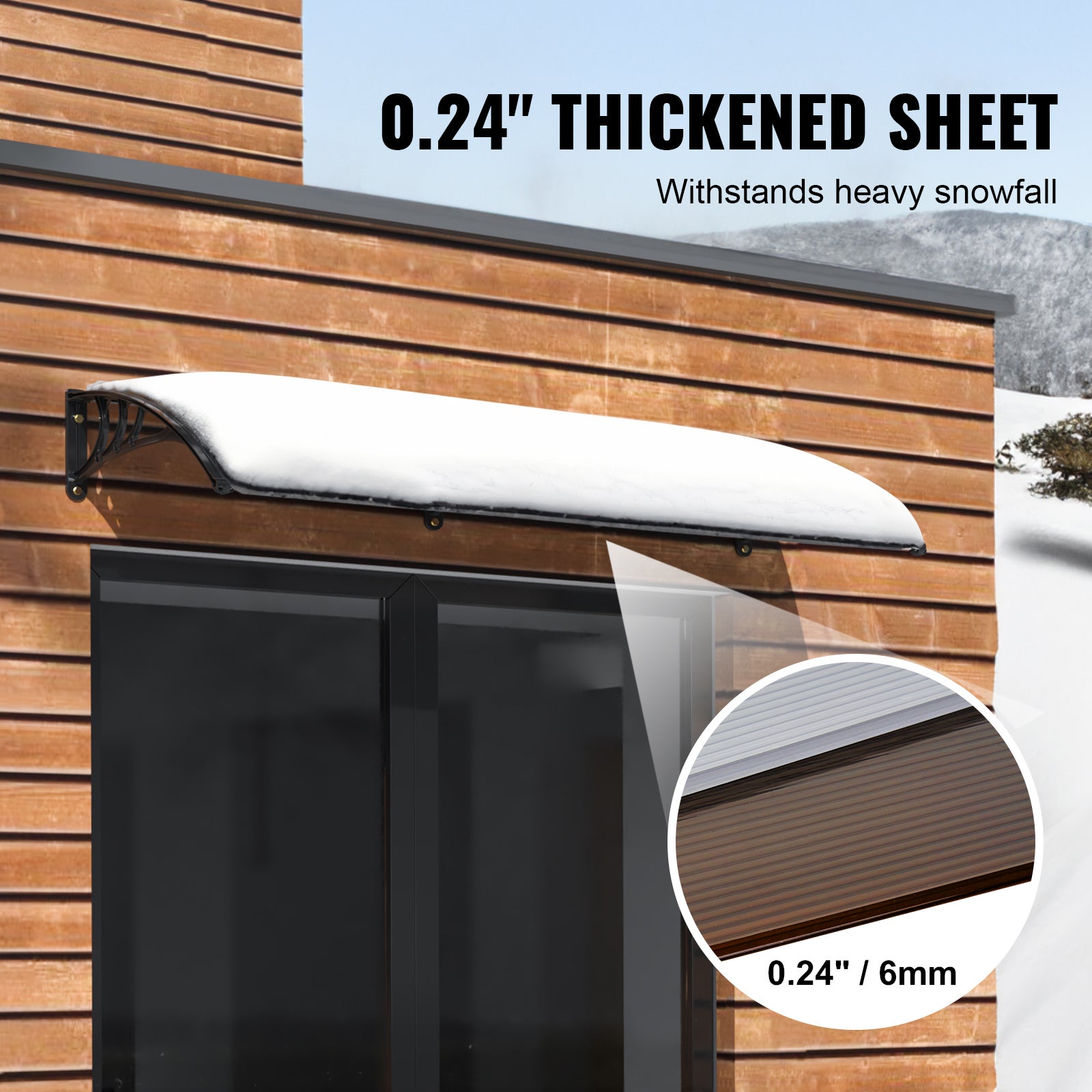 Toldos para porta e janela SucceBuy 203,2 x 101,6 cm,beiral externo em policarbonato UPF 50+,proteção contra sol,chuva,neve - 6