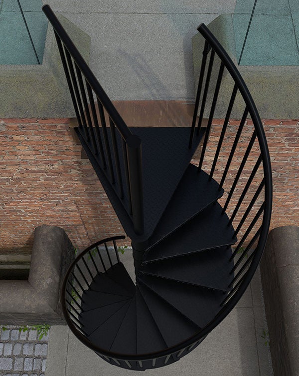 Escalier colimaçon extérieur 13 marches - Hauteur à franchir 2,47 à 3,05m - Diamètre 1.20m - Structure noire et marche noire - RONDOZINK120-CN-13 - 5