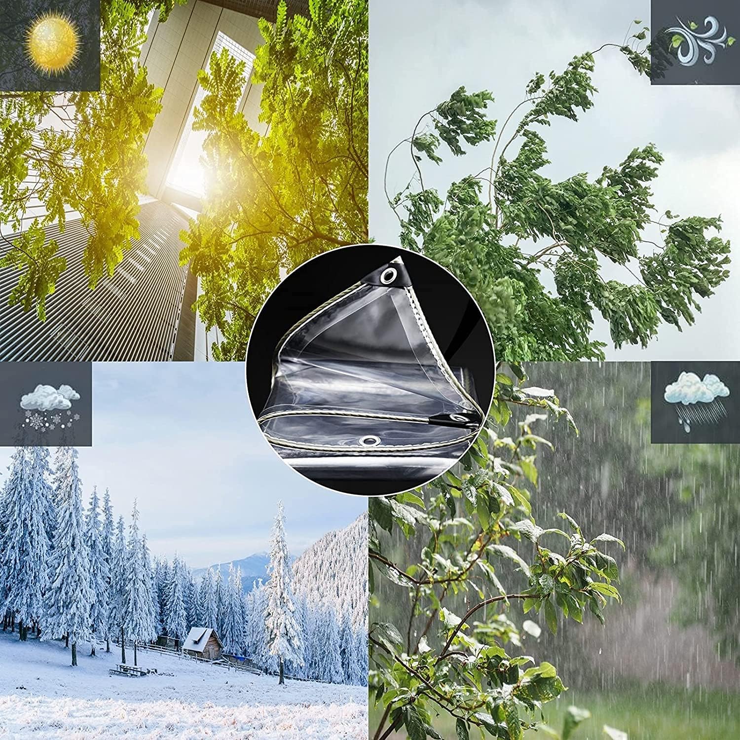 Telone industriale trasparente con occhielli – Plastica impermeabile – Copertura per pergola in PVC resistente 1,9 x 1,9 m - 7