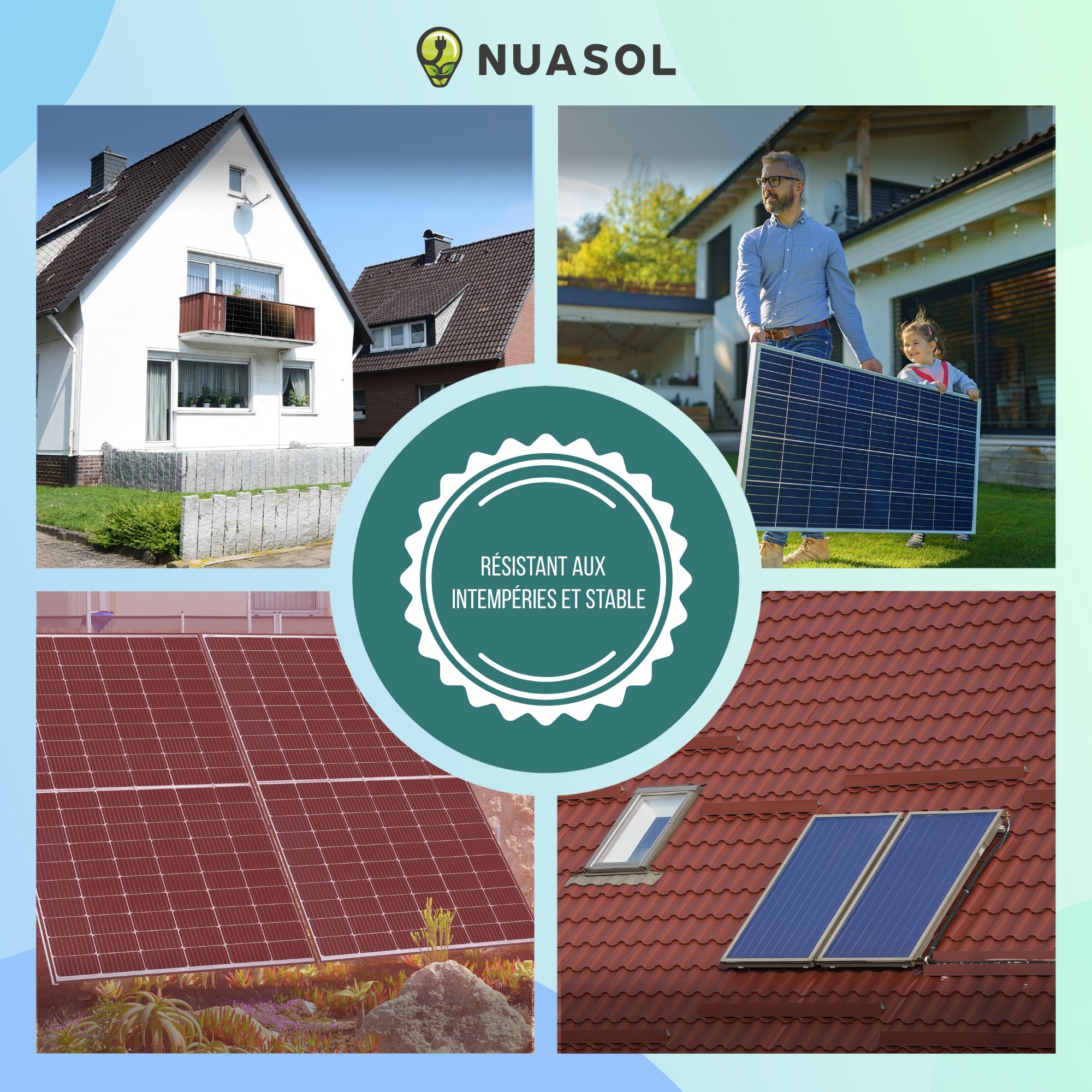 NUASOL Support pour panneau solaire jusqu'à 105 cm Toit plat PV Réglable de 0 à 90 ° Kit Aluminium Matériel de montage - 4