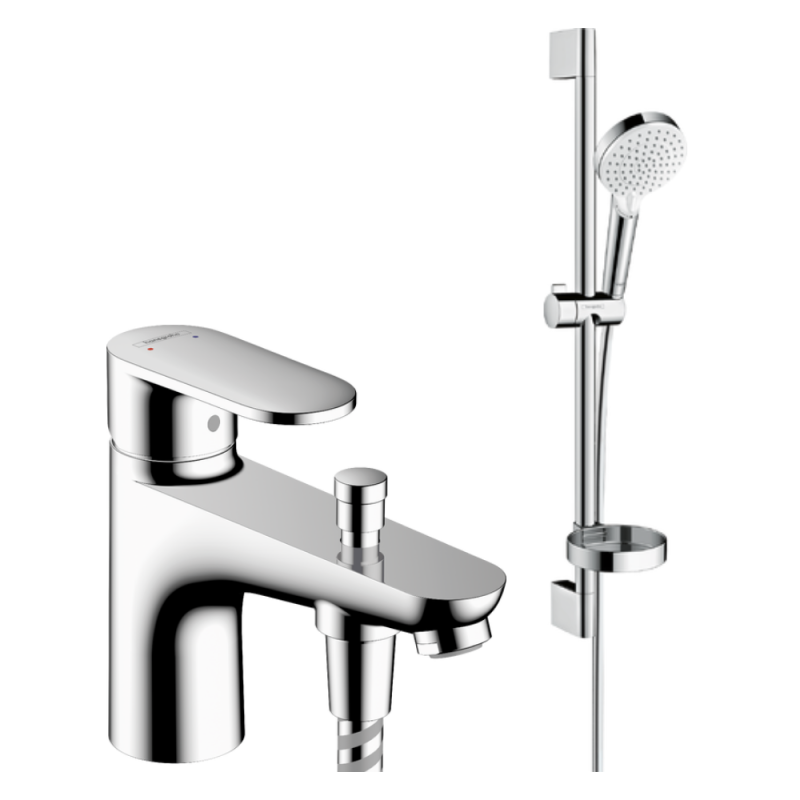 Conjunto de grifería mecánica para bañera hansgrohe, blend c2 con acabado cromado + conjunto de ducha crometta de 2 chorros, blanco/cromo