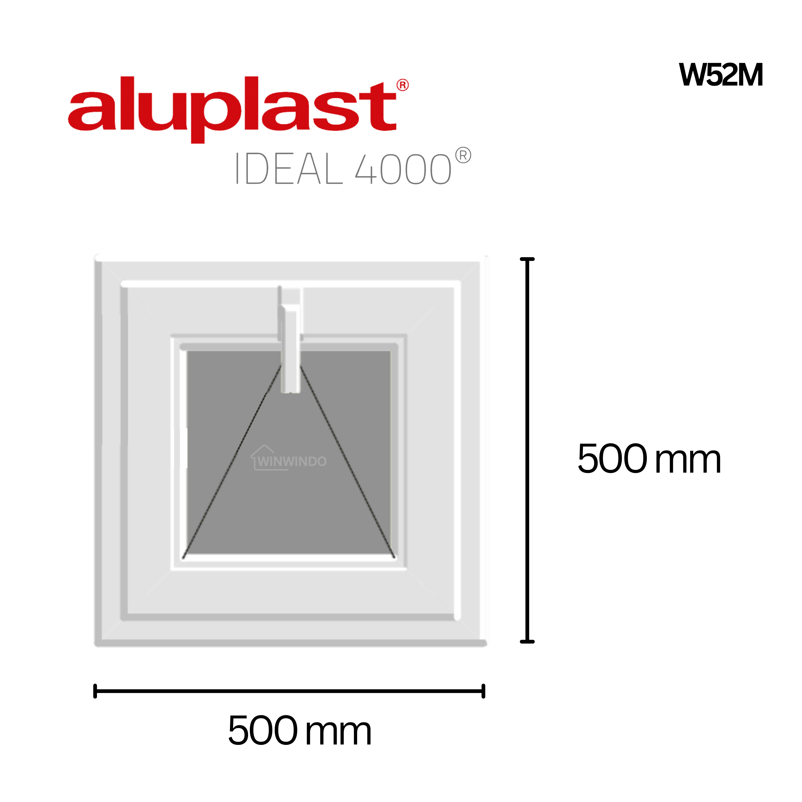 Janela PVC reforçado 50×50 cm branca basculante | Vidro fosco – Perfil Aluplast - 3