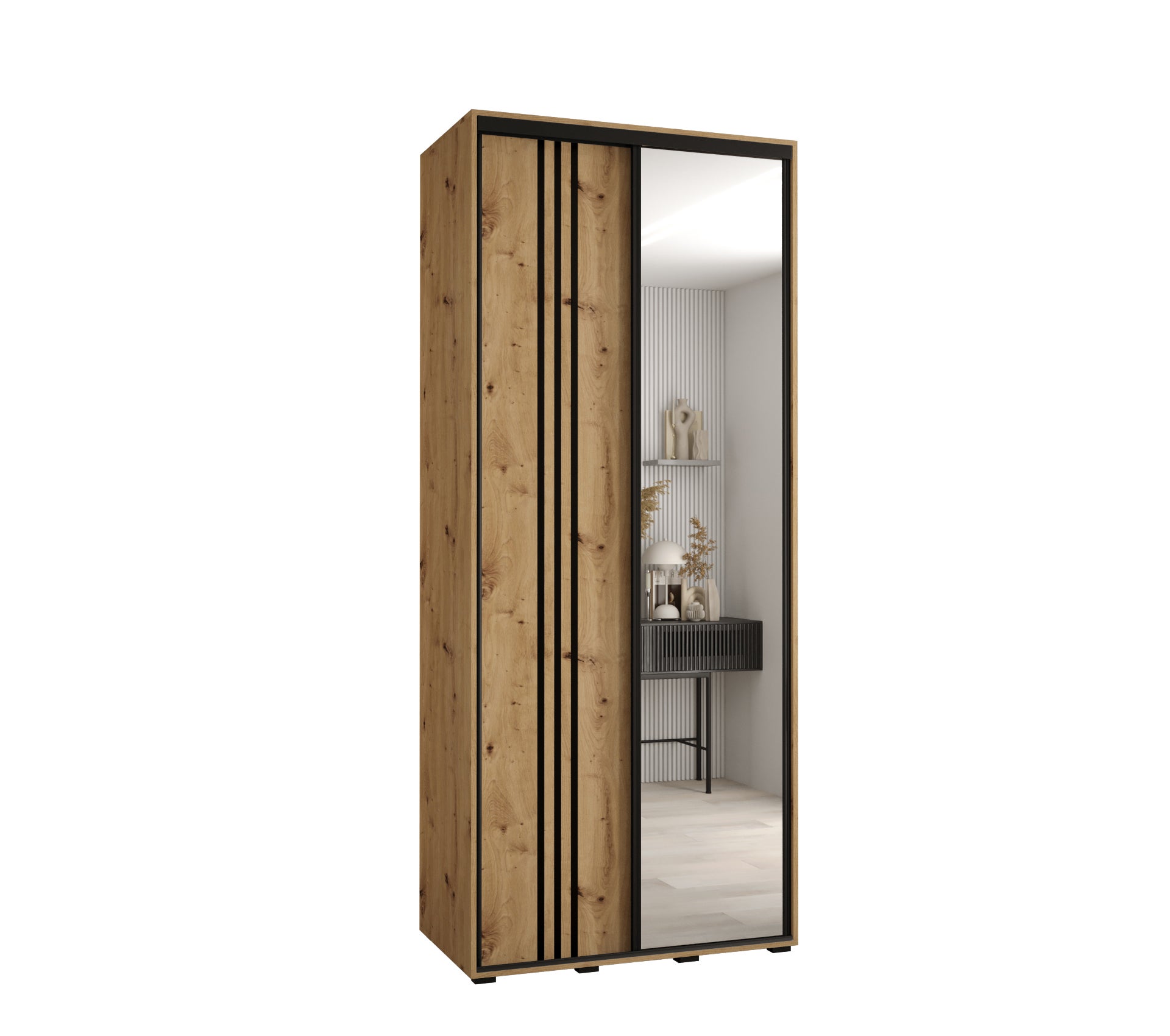 Szafa przesuwna z lustrem wysoka Davos 7 110 x 60 x 235,2 cm artisan + artisan + u. czarny - Abiks Meble