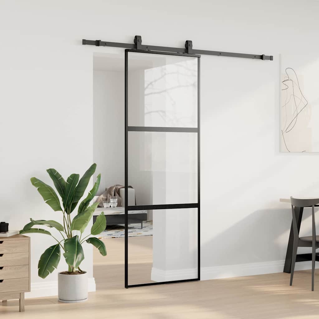 Puerta corredera con herrajes negro 76x205 cm vidrio templado vidaXL - 4