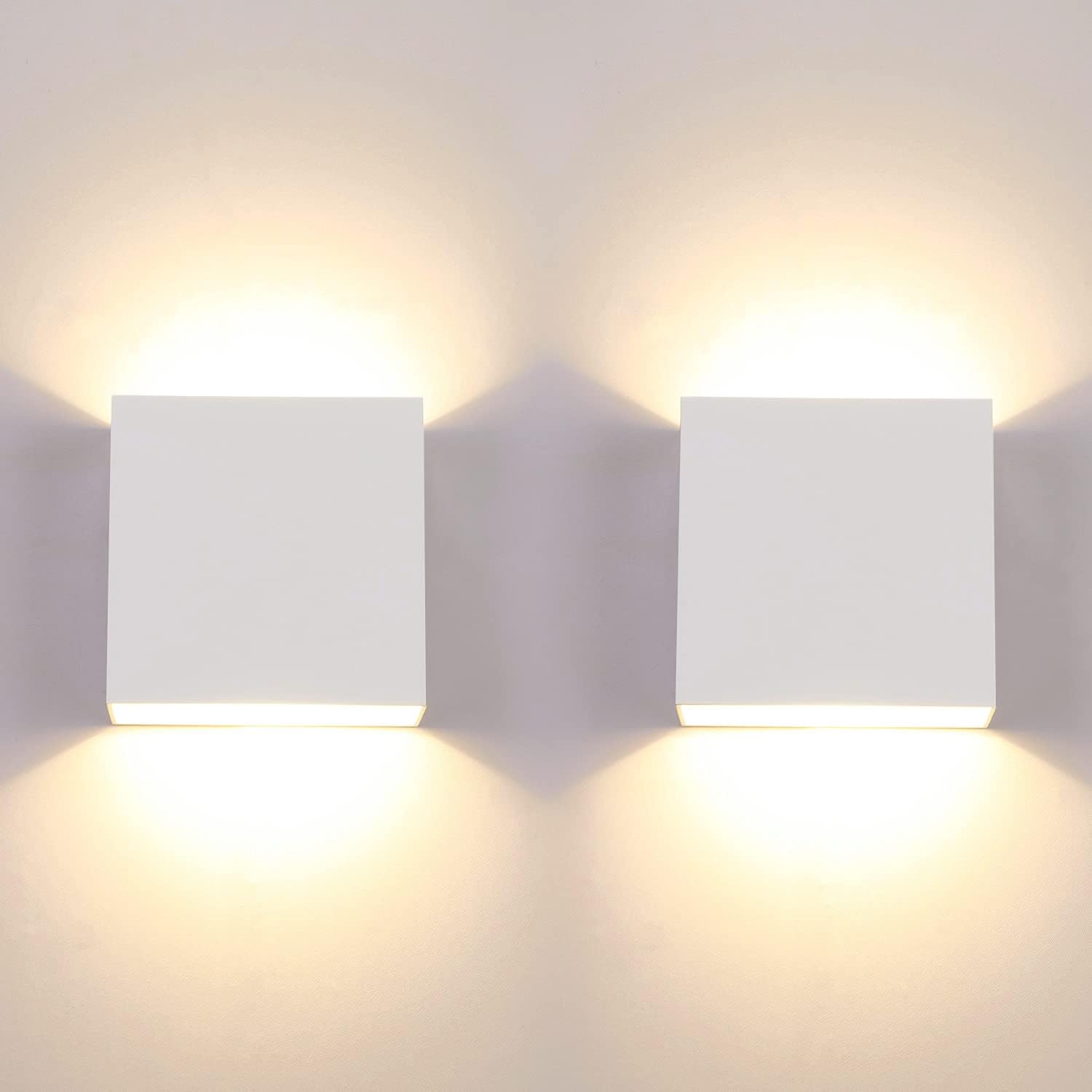 Zestaw 2 kinkietów ściennych wewnętrznych 12W 10x10x10cm Lampa LED Ścienna Dekoracyjna Ciepła Biel do Sypialni Korytarza Salonu, biały