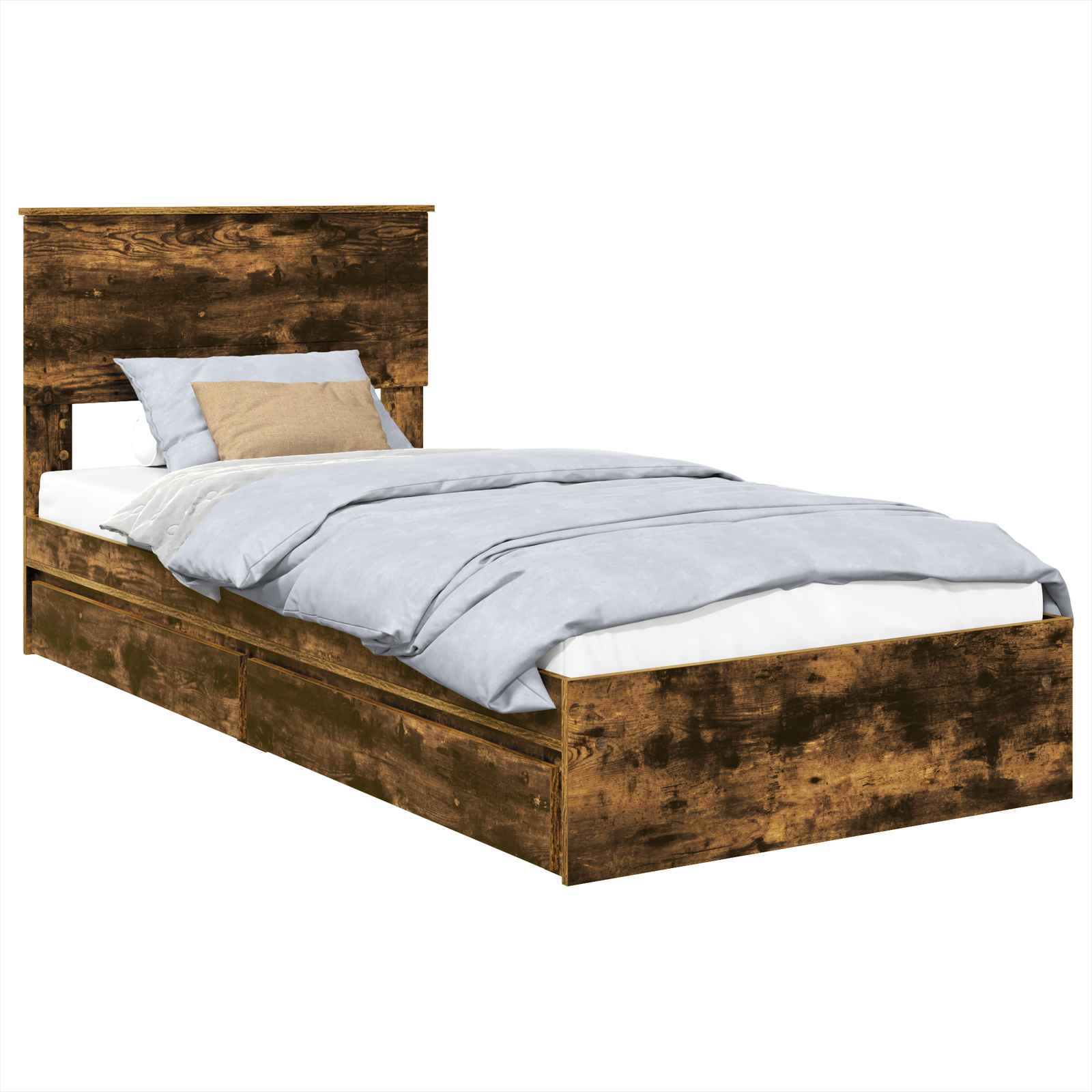 Lit de rangement chêne fumé 75 x 190 cm en panneau de bois - 2