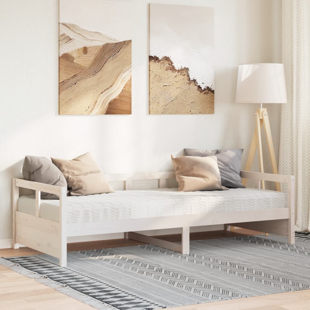 Łóżko Dzienne Drewniane Białe z Materacem Rama Łóżka Ze Stelażem 80x200 cm drewno sosnowe