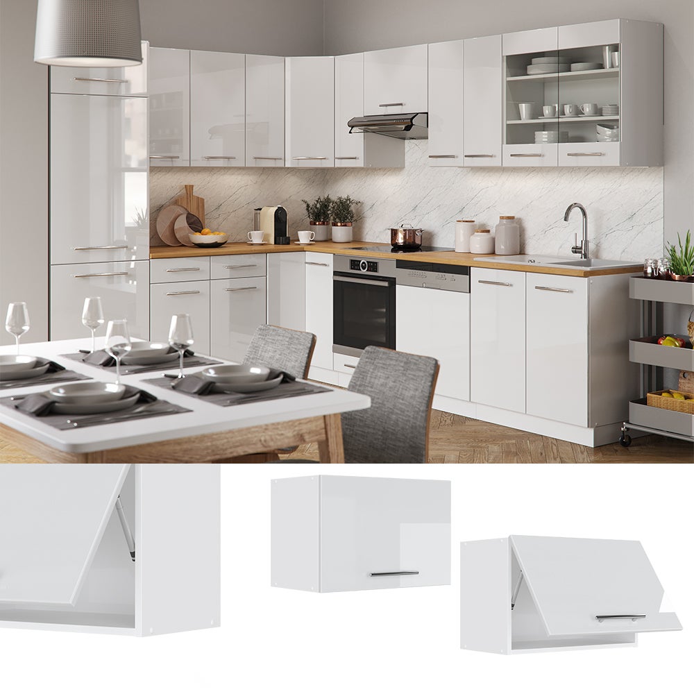 Vicco Elément haut de cuisine Fame-Line, Blanc Haute brillance, 60cm Plat - 2